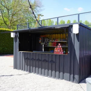 Modular 4×2 M Black Flat Pack Container – Customizable for Bars, Cafes, & More