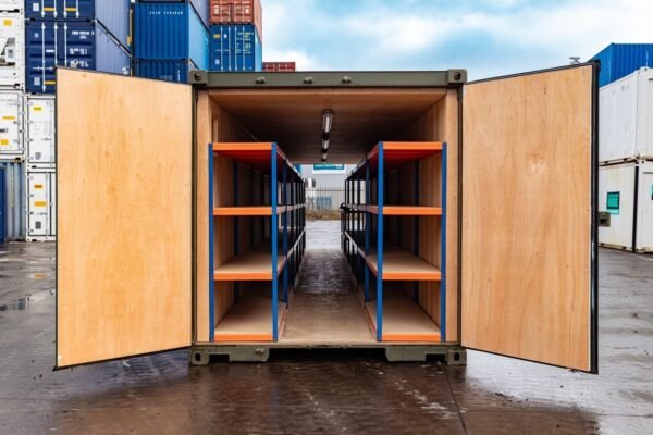 40 ft Tunnel Container – Fully Shelved Mobile Workshop Unit