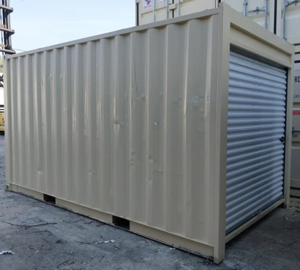 15ft Used Storage Container with Roll-Up Door – Secure Ground-Level Steel Unit